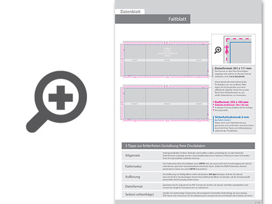 Product Bild faltblatt__gefalzt_auf_din_a6_quer__6-seiter_(2-bruch_fensterfalz)__beidseitig_bedruckt_(4_4_farbig_+_1_sonderfarbe_hks)