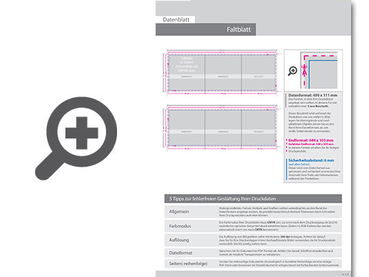 Product Bild faltblatt__gefalzt_auf_din_a6_quer__6-seiter_(zickzackfalz)__beidseitig_bedruckt_(4_4_farbig_+_1_sonderfarbe_hks)