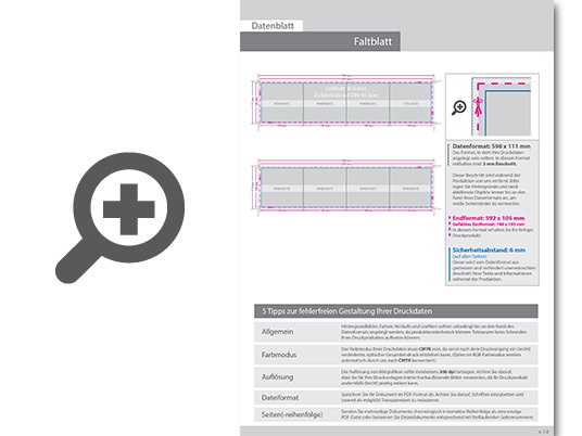 Product Bild faltblatt__gefalzt_auf_din_a6_quer__8-seiter_(zickzackfalz)__beidseitig_bedruckt_(4_4_farbig_+_1_sonderfarbe_hks)